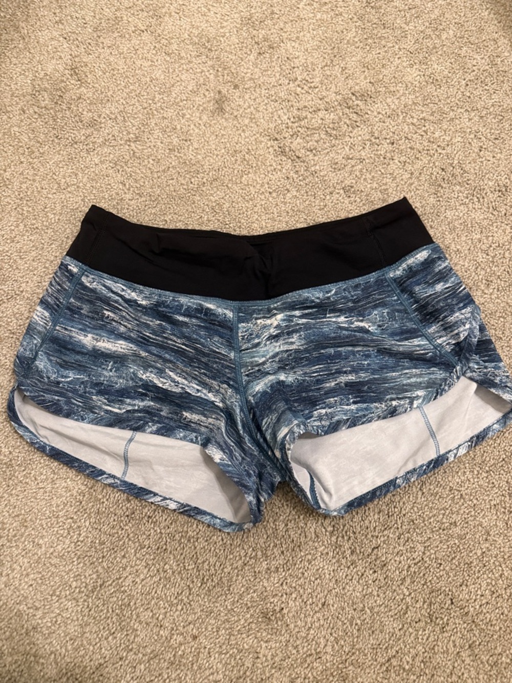 lululemon athletica Blue Marbled Athletic Shorts with Black Waistband